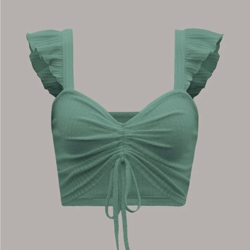 Brand Shein | EZ wear Ruffle Strap Ruched Bust Drawstring Crop Top | Size S